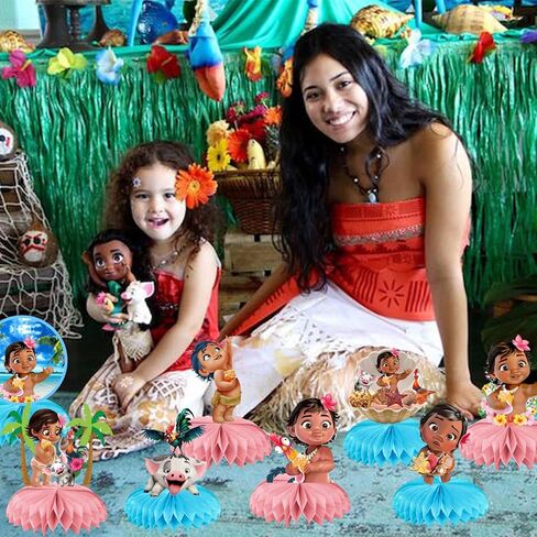 8 قطع من قطع مركزية على شكل قرص العسل من Moana لتزيين طاولة الطفل Moana على شكل قرص العسل مزدوجة الجوانب من Moana لوازم حفلات أعياد الميلاد وديكورات استحمام الطفل in Kuwait