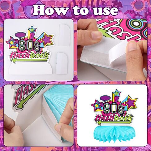 80s موضوع حزب الزينة 9pcs العسل المركزية للجداول، 1980s الرجعية ديكور الجدول توبر لعيد ميلاد الهبي زينة حزب النيون لوازم كشك الصور الدعائم in Kuwait