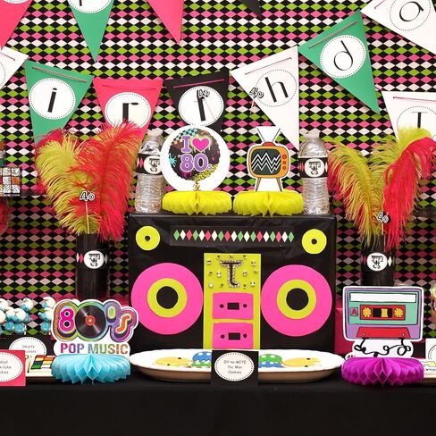 80s موضوع حزب الزينة 9pcs العسل المركزية للجداول، 1980s الرجعية ديكور الجدول توبر لعيد ميلاد الهبي زينة حزب النيون لوازم كشك الصور الدعائم in Kuwait