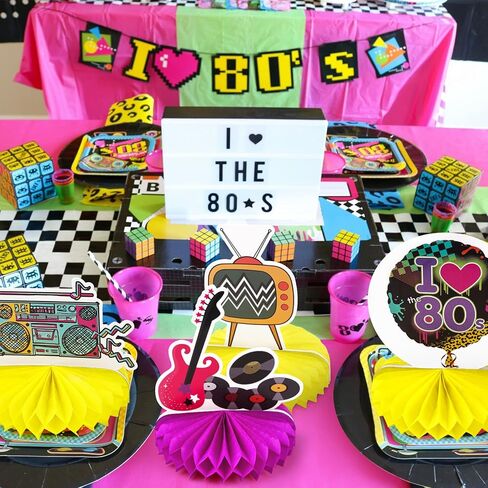 80s موضوع حزب الزينة 9pcs العسل المركزية للجداول، 1980s الرجعية ديكور الجدول توبر لعيد ميلاد الهبي زينة حزب النيون لوازم كشك الصور الدعائم in Kuwait