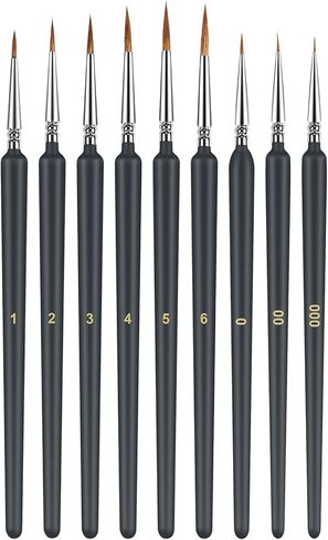 مجموعة فرش طلاء التفاصيل 9 قطع من الفرش المصغرة للتفاصيل الدقيقة والرسم الفني - فرش ذات شعيرات حصان ممتازة للأكريليك والألوان المائية والزيت والنماذج والمطرقة الحربية 40 ك (شعر الحصان) in Kuwait