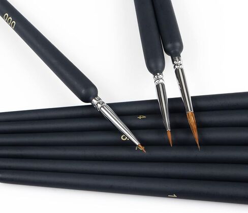 مجموعة فرش طلاء التفاصيل 9 قطع من الفرش المصغرة للتفاصيل الدقيقة والرسم الفني - فرش ذات شعيرات حصان ممتازة للأكريليك والألوان المائية والزيت والنماذج والمطرقة الحربية 40 ك (شعر الحصان) in Kuwait