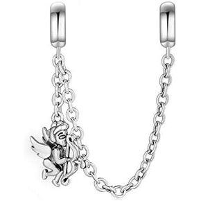 Safety Chain Charm 925 Sterling Silver Stopper Heart Angel Lock Clip Beads Women DIY Jewelry fit Pandora Charms Bracelet & Necklace (Angel Wings Safety Chain) in Kuwait