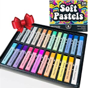HIPPIE CRAFTER Art Supplies Set of 24 Soft Chalk Pastels, Non-Toxic, Oil-Free, Assorted Colors, Blendable, for Adults, Includes Storage Case