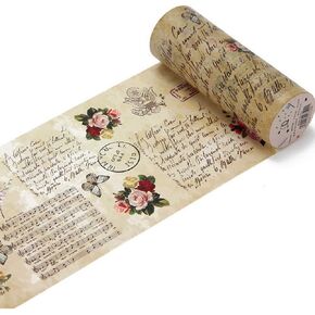 Vintage Antique Washi Tape Classic Wide Retro Foil Masking Decorative Tape for DIY Scrapbooking, Crafts, Bullet Journal, Gift Wrapping, Planner Accessories 10CM Wide(2Rolls) (Stlye 10)