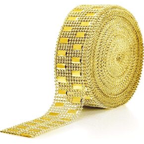 WILLBOND 10 Yards Bling Wrap Ribbon Rhinestone Diamond Ribbon Rose Gold Bling Wrap Acrylic Mesh for Gifts Wedding Cakes Birthday Decorations, Baby Shower, Christmas Craft Project(2 Row,Gold)