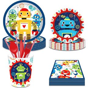 CC HOME Cartoon Robots Party Themed Party Supplies Pack Robots Party Decorations Cartoon Robots Party Pack- Serves 16 - Includes Cartoon Robots Party Plates Cups Napkins in Kuwait