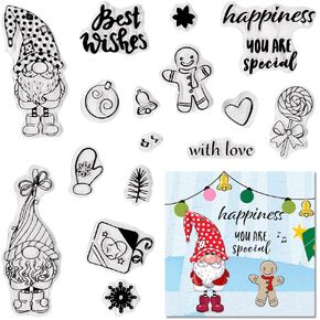 ALIBBON Merry Christmas Clear Stamps for Card Making and Photo Album Decorations, Christmas Gnome Stamps, Sika Deer Gifts Transparent Silicone Clear Stamps for Crafting and DIY Scrapbooking
