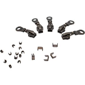 YKK Zipper Repair Kit Solution 5 Zipper Heads - Sliders with Pulls #5 Brand Donut Style Pulls - 5pcs with Top and Bottom Stoppers (Antique Brass)