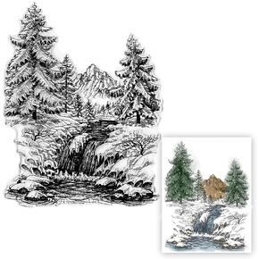 Summer Forest Lake Scenery Clear Stamps for Card Making Decoration DIY Scrapbooking, Winter Brook Landscape Background Transparent Rubber Seal Stamps for Photo Card Album Crafting Supplies
