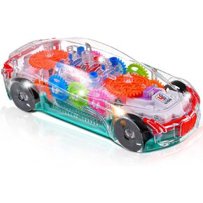 ABK Gear Train Toy, Transparent Electric Kids Gear Train with Flashing Lights, Early Educational Musical Train Set Birthday Gift for Boy and Girl (Train Engine), OM-TC-01