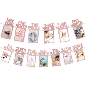 لافتة صور عيد ميلاد الطفل الأول من Newmemo للفتيات، لافتة صور عيد ميلاد الطفل الأول من حديثي الولادة إلى 12 شهرًا، لون ذهبي وردي، علامة بارزة شهرية، جارلاند سفاري الغابة، ديكور عيد ميلاد الطفل in Kuwait