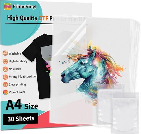 فيلم نقل DTF - فيلم DTF من الفينيل الرئيسي للتسامي، 30 قطعة من ورق نقل DTF مع مسحوق DTF، مناسب لطابعات التسامي أو DTF، لجميع القمصان والأقمشة in Kuwait