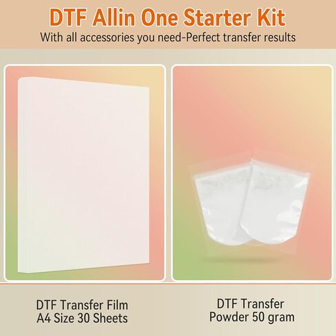فيلم نقل DTF - فيلم DTF من الفينيل الرئيسي للتسامي، 30 قطعة من ورق نقل DTF مع مسحوق DTF، مناسب لطابعات التسامي أو DTF، لجميع القمصان والأقمشة in Kuwait
