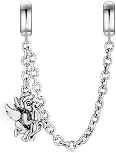 Safety Chain Charm 925 Sterling Silver Stopper Heart Angel Lock Clip Beads Women DIY Jewelry fit Pandora Charms Bracelet & Necklace (Angel Wings Safety Chain) in Kuwait