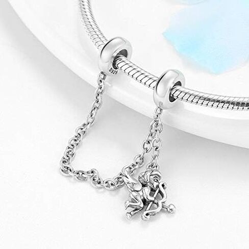 Safety Chain Charm 925 Sterling Silver Stopper Heart Angel Lock Clip Beads Women DIY Jewelry fit Pandora Charms Bracelet & Necklace (Angel Wings Safety Chain) in Kuwait