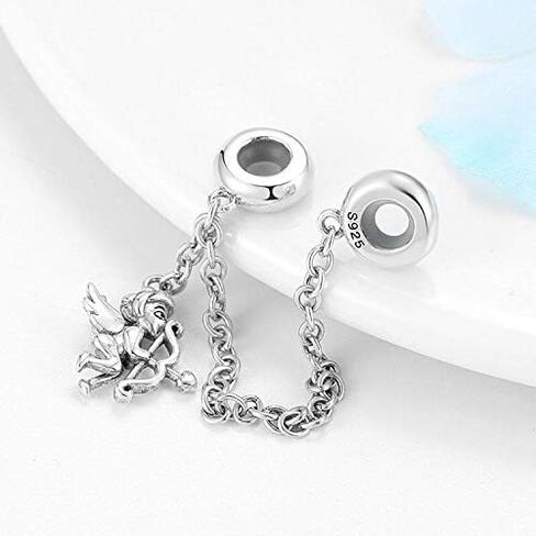 Safety Chain Charm 925 Sterling Silver Stopper Heart Angel Lock Clip Beads Women DIY Jewelry fit Pandora Charms Bracelet & Necklace (Angel Wings Safety Chain) in Kuwait