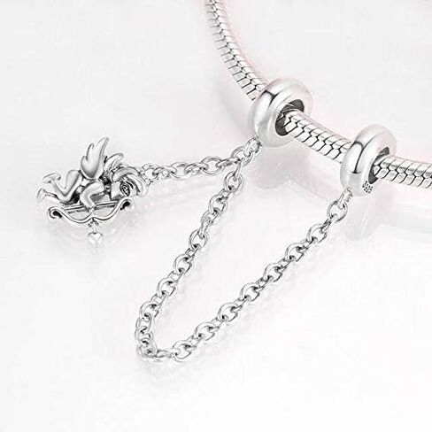 Safety Chain Charm 925 Sterling Silver Stopper Heart Angel Lock Clip Beads Women DIY Jewelry fit Pandora Charms Bracelet & Necklace (Angel Wings Safety Chain) in Kuwait