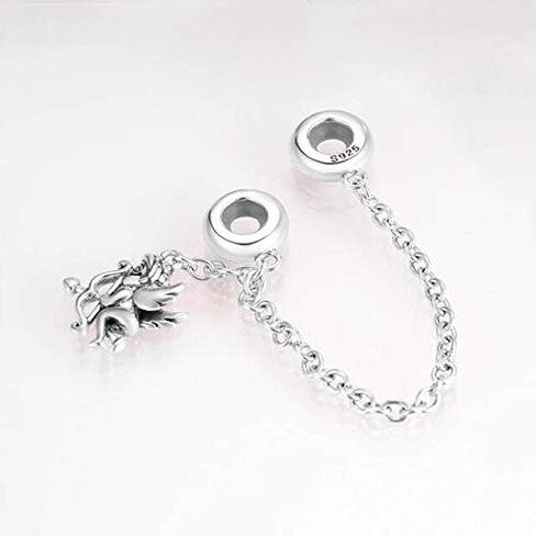 Safety Chain Charm 925 Sterling Silver Stopper Heart Angel Lock Clip Beads Women DIY Jewelry fit Pandora Charms Bracelet & Necklace (Angel Wings Safety Chain) in Kuwait