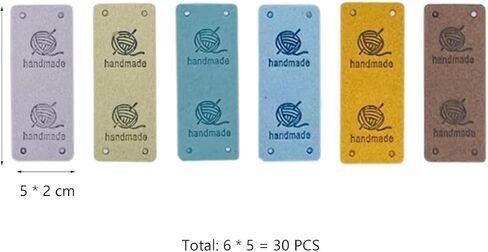 Juland PU ملصق جلدي 30 قطعة ملابس مصنوعة يدويًا منقوشة بعلامة تزيين متماسكة DIY إكسسوارات لحقائب الجينز وقبعة الأحذية - 2 × 5 سم - 6 أنماط in Kuwait