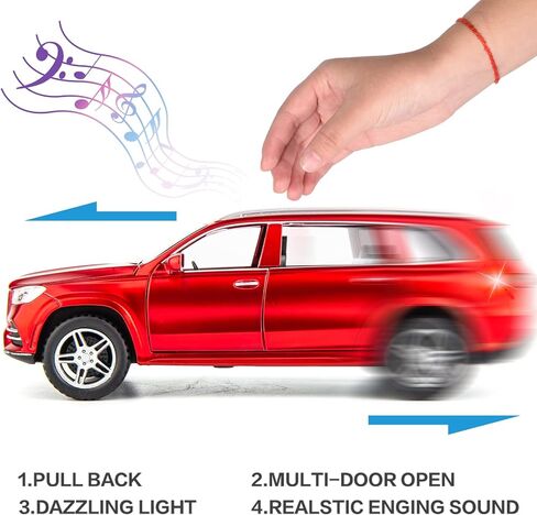 بيد تاكت متوافقة مع سيارة بنز GLS580 بمقياس 1:32، لعبة سيارة لعبة من خليط معدني من الزنك مع صوت وضوء للاطفال الاولاد والبنات باللون الاحمر in Kuwait