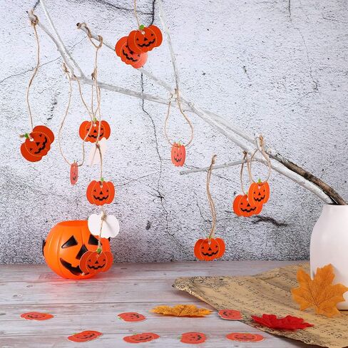 100 Pieces Halloween Pumpkin Gift Tags Paper Hanging Pumpkin Tags Pendants Christmas DIY Party Decorations with Pre Cut Holes, 1.8 x 1.4 Inches in Saudi Arabia
