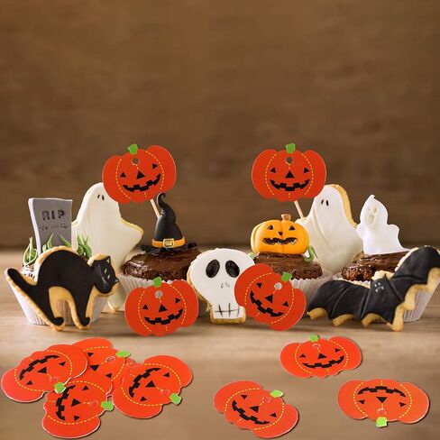 100 Pieces Halloween Pumpkin Gift Tags Paper Hanging Pumpkin Tags Pendants Christmas DIY Party Decorations with Pre Cut Holes, 1.8 x 1.4 Inches in Saudi Arabia
