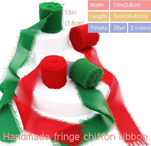 4 لفات مصنوعة يدويًا من شريط الحرير الشيفون، شريط شيفون مقاس 1.5 بوصة × 7 ياردات، أشرطة وردية وكريمية لتغليف هدايا عيد الحب، دعوات الزفاف، باقة الزفاف، مشغولات يدوية يدوية، شريط ديكور لحفلات استقبال المولود الجديد in Kuwait