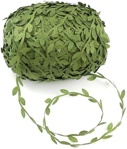 شريط زخرفة أوراق الشجر الخضراء الزيتونية من Feelmate بطول 40 ياردة لتزيين المنزل وحفلات الزفاف والحرف اليدوية (أخضر) in Kuwait