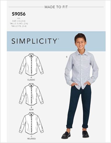 Simplicity Sewing Pattern S9056 - Children's & Teen Boys' Shirts, Size: K5 (8-10-12-14-16) in Saudi Arabia