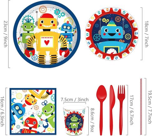 CC HOME Cartoon Robots Party Themed Party Supplies Pack Robots Party Decorations Cartoon Robots Party Pack- Serves 16 - Includes Cartoon Robots Party Plates Cups Napkins in Kuwait