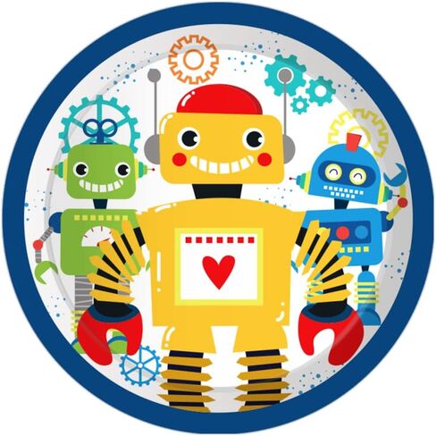 CC HOME Cartoon Robots Party Themed Party Supplies Pack Robots Party Decorations Cartoon Robots Party Pack- Serves 16 - Includes Cartoon Robots Party Plates Cups Napkins in Kuwait