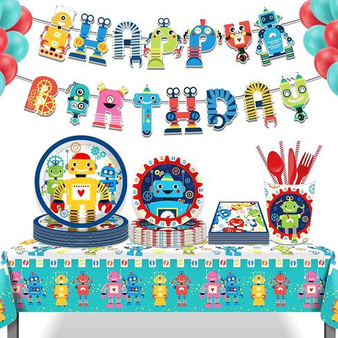 CC HOME Cartoon Robots Party Themed Party Supplies Pack Robots Party Decorations Cartoon Robots Party Pack- Serves 16 - Includes Cartoon Robots Party Plates Cups Napkins in Kuwait