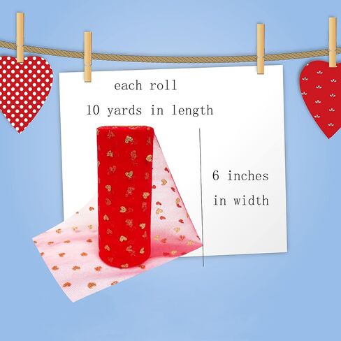 2 Rolls Heart Mesh Tulle Roll Ribbon Valentine's Day Netting Roll Tulle Fabric Mesh Ribbon Roll for Valentine's Day Wedding Party Decoration (Red) in Saudi Arabia
