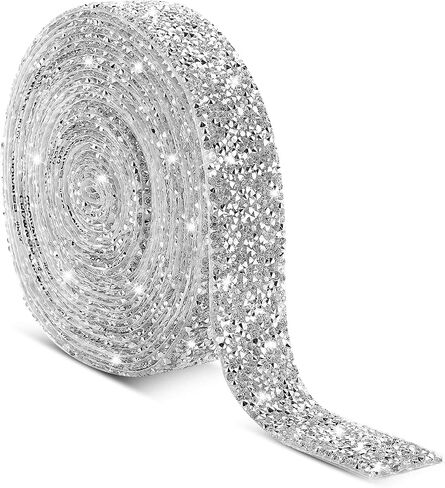 6 Yards Self-Adhesive Bling Crystal Rhinestone Ribbon 3 cm/ 1.18 Inch Wide Sparkling Rhinestone Ribbon Mesh Wrap Crystal Roll for Arts and Crafts DIY Event Decorations, Silver in Saudi Arabia