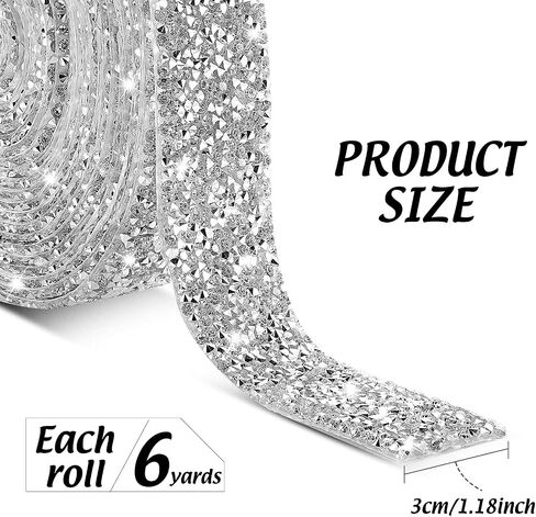 6 Yards Self-Adhesive Bling Crystal Rhinestone Ribbon 3 cm/ 1.18 Inch Wide Sparkling Rhinestone Ribbon Mesh Wrap Crystal Roll for Arts and Crafts DIY Event Decorations, Silver in Saudi Arabia