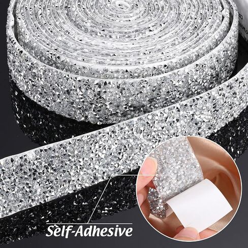 6 Yards Self-Adhesive Bling Crystal Rhinestone Ribbon 3 cm/ 1.18 Inch Wide Sparkling Rhinestone Ribbon Mesh Wrap Crystal Roll for Arts and Crafts DIY Event Decorations, Silver in Saudi Arabia