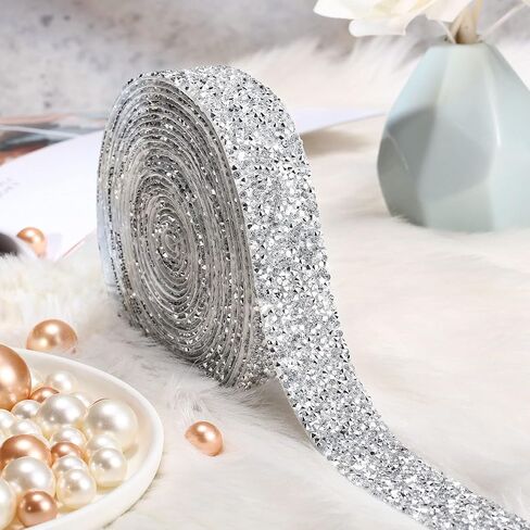 6 Yards Self-Adhesive Bling Crystal Rhinestone Ribbon 3 cm/ 1.18 Inch Wide Sparkling Rhinestone Ribbon Mesh Wrap Crystal Roll for Arts and Crafts DIY Event Decorations, Silver in Saudi Arabia