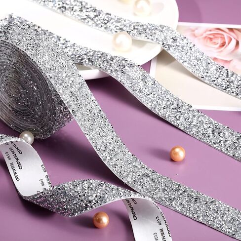 6 Yards Self-Adhesive Bling Crystal Rhinestone Ribbon 3 cm/ 1.18 Inch Wide Sparkling Rhinestone Ribbon Mesh Wrap Crystal Roll for Arts and Crafts DIY Event Decorations, Silver in Saudi Arabia