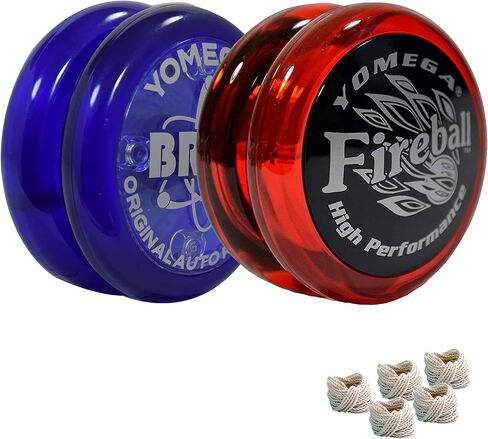 Yomega 2 Legendary Spinners The Original Yoyo with A Brain and Fireball Transaxle Yo-Yo for All Level String Trick Play + 5 Extra Strings (Fireball Red/Black-Brain Blue) in Saudi Arabia