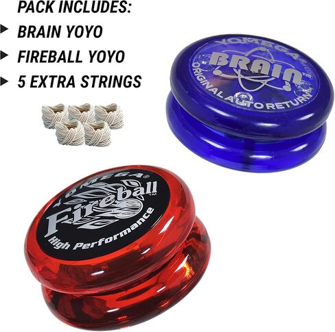 Yomega 2 Legendary Spinners The Original Yoyo with A Brain and Fireball Transaxle Yo-Yo for All Level String Trick Play + 5 Extra Strings (Fireball Red/Black-Brain Blue) in Saudi Arabia
