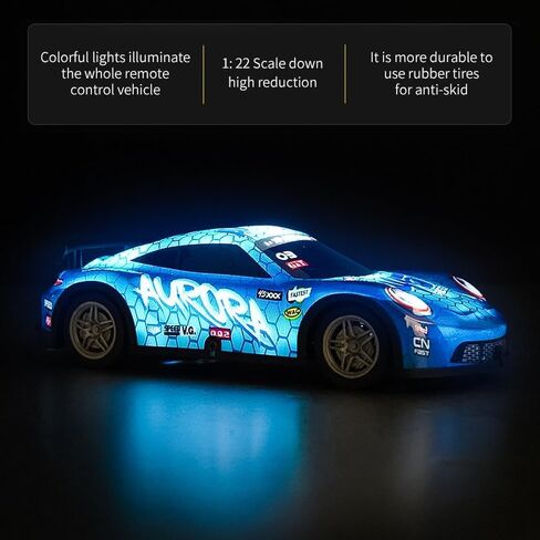 سيارة تحكم عن بعد، ألعاب سيارات سباق مضيئة بمقياس 1/22، سيارة RC للأطفال مع أضواء LED رائعة، ألعاب سيارات هواية RC هدايا عيد ميلاد لعمر 3 4 5 6 7 8 سنوات للأولاد والبنات in Kuwait