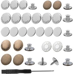 HTVRONT Buttons for Jeans 14 Sets, Jean Buttons Replacement 17mm No Sew, Adjustable Metal Jean Buttons for Loose Jeans Repair Kit with Threads Rivets and Screwdriver…