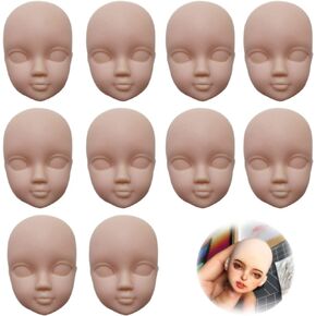 DoubleWood 10pcs 1/6 Doll Head Soft Plastic Toy Doll Repainting Practice Makeup White Double-fold Eyelid DIY Heads for BJD Make Up