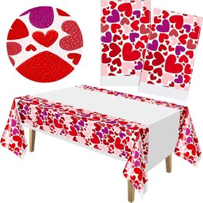 Valentine Tablecloth Disposable Plastic Valentines Table Cover Multi-Color Hearts Tablecloth for Valentine's Day Party Supplies, 42 x 70 inch (2) in Kuwait