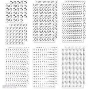 Clear Rhinestone Stickers Self Adhesive, 2210 Pieces Shiny Diamond Sticker for Face, 7 Sizes 3-4-5-6-7-8-10mm, Beauty, Makeup, Nail Art, Mobile Phone, Wedding Hair Decoration, DIY Crafts in Kuwait