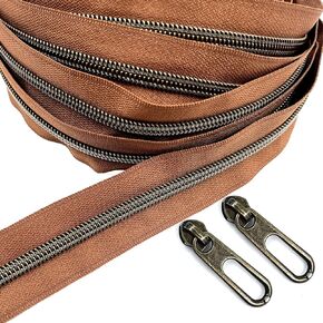 YIXI-SBest سحابات لفائف النايلون المعدنية #5 10 ياردات سحابات خياطة بالجملة سحاب DIY من The Yard Bulk مع 20 قطعة منزلق سحاب للخياطة DIY (بني مضاد للنحاس) in Kuwait