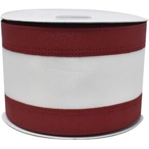 Stripe Sports Theme Ribbon Wired Edge, 2-1/2-inch, 10-Yard (Burgundy/White)