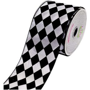 LUV RIBBONS by Creative Ideas 2-1/2-Inch Diamond Print Ribbon, 10-Yard, White with Black in Kuwait