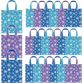 Faccito 24 Pieces Snowflake Gift Bags Party Favors Winter Frozen Candy Treat Bags Blue Non Bags with Handles for Winter Snowflake Frozen Christmas Party Supplies Decorations in Saudi Arabia